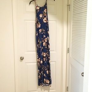 French Grey, Blue maxi dress with flower pattern, XL
